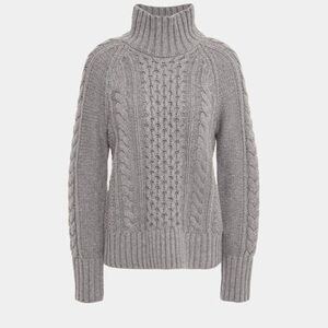 Burberry Light Gray Cowl Turtleneck Sweater with Cable Knit Design
